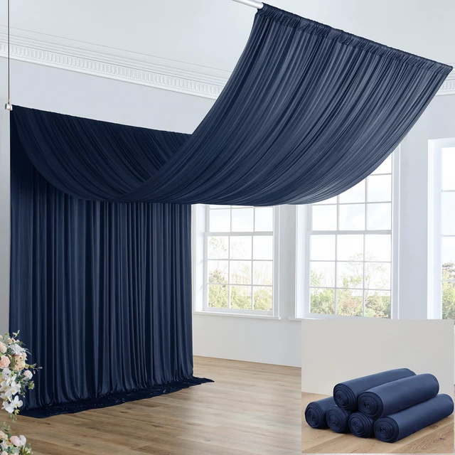 Main image of 30ft×20ft Navy Blue Ceiling Drapes for Weddings Parties,6 Panels 5×20ft Long Ceiling Curtain for Tent Canopy,Wrinkle Free Silk Easy to Draping&Hang Navy Drapes for Event Church Stage Photo Bedroom
