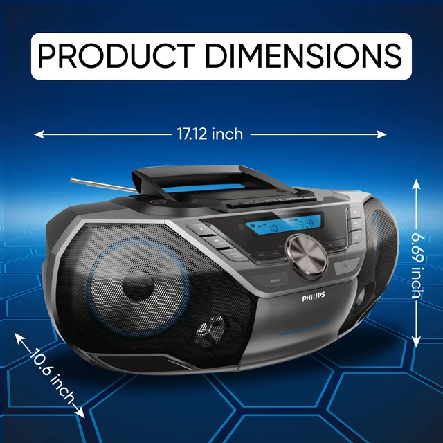 Alt view image 3 of 6 - Portable CD Player Boombox Bluetooth with Cassette Player All in one Powerful Stereo Boom Box CD Player for Home Mega Bass Reflex Speakers, Radio/USB/MP3/AUX Input with Backlight LCD Display