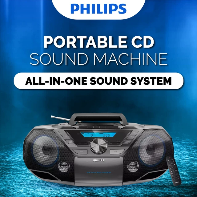 Alt view image 6 of 6 - Portable CD Player Boombox Bluetooth with Cassette Player All in one Powerful Stereo Boom Box CD Player for Home Mega Bass Reflex Speakers, Radio/USB/MP3/AUX Input with Backlight LCD Display