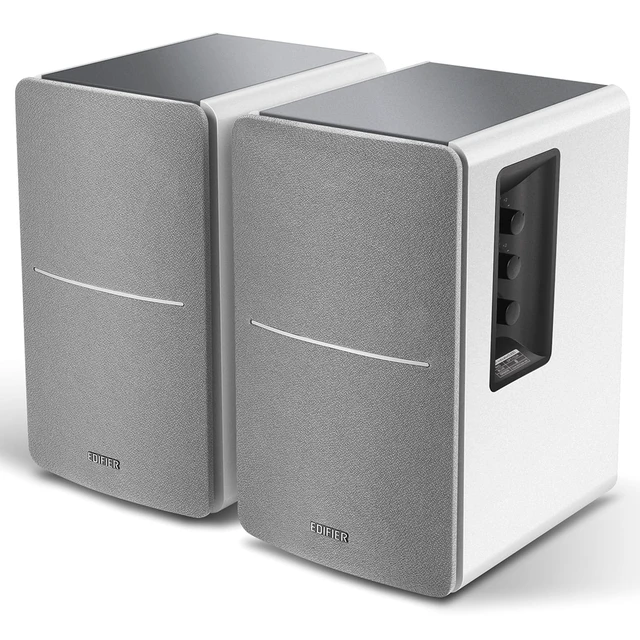 Alt view image 2 of 7 - R1280DB Powered Bluetooth Bookshelf Speakers - Optical Input - Wireless Studio Monitors - 4 Inch Near Field Speaker - 42w RMS - Wood Grain (White)