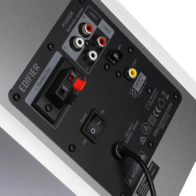Alt view image 3 of 7 - R1280DB Powered Bluetooth Bookshelf Speakers - Optical Input - Wireless Studio Monitors - 4 Inch Near Field Speaker - 42w RMS - Wood Grain (White)