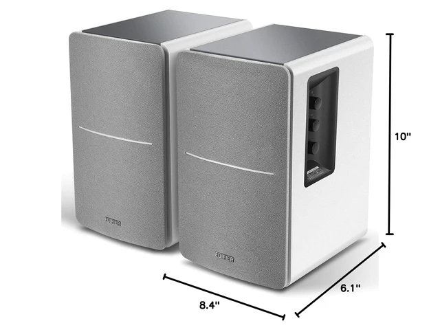 Alt view image 7 of 7 - R1280DB Powered Bluetooth Bookshelf Speakers - Optical Input - Wireless Studio Monitors - 4 Inch Near Field Speaker - 42w RMS - Wood Grain (White)