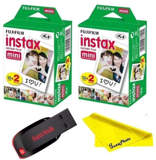 Main image of Instax Mini Instant Camera Film with Sandisk 32 GB USB Flash Drive + 2 x Mini Twin Packs (40 Sheets) and Buzz-Photo Microfiber Cleaning Cloth