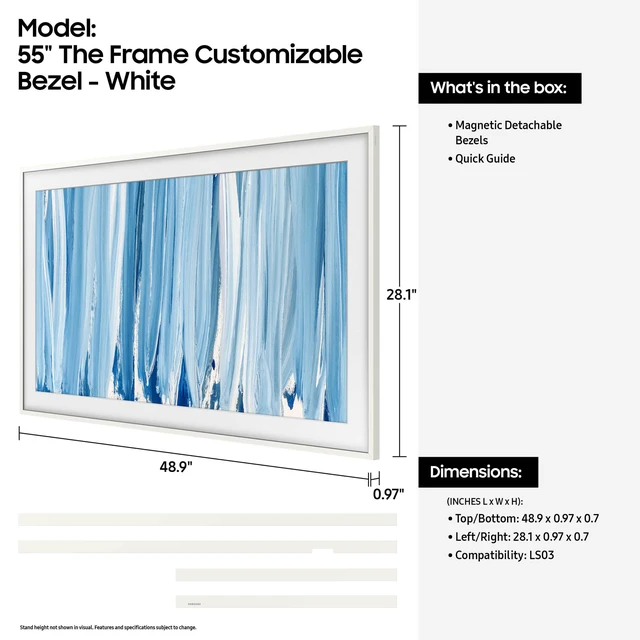 Alt view image 2 of 7 - 55" The Frame Customizable Bezel (2026 Model), Magnetic, Easy Installation, VG-SCFH55WTBZA, Modern White