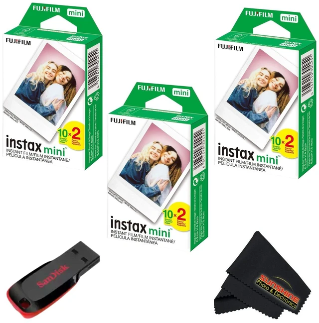 Main image of Instax mini Instant Daylight Film (Twin Packs + 32 GB USB Flash Drive) with Sunshine Photo Microfiber Cleaning Cloth... (3 Twin Packs + 32 GB USB Drive)