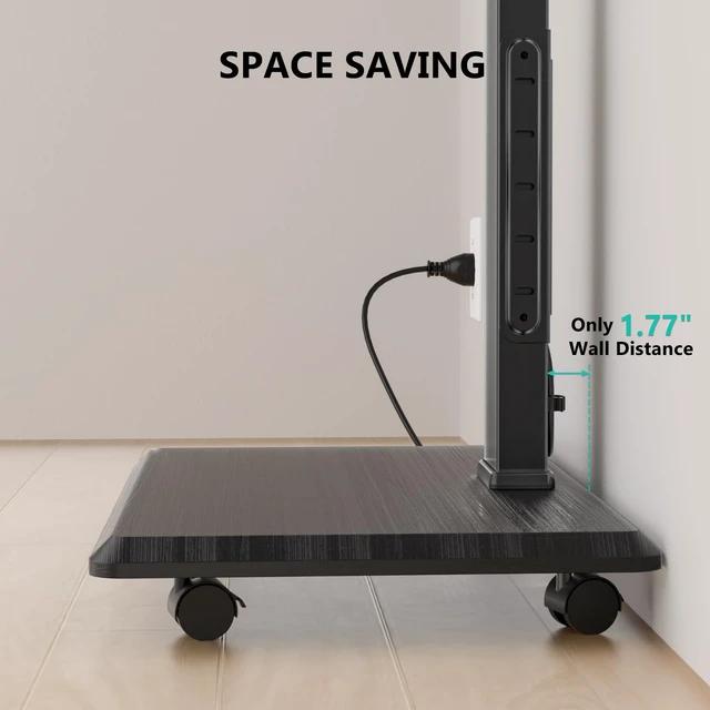 Alt view image 7 of 7 - Rolling TV Stand with Power Outlet, Mobile Tall TV Stand Mount on Wheels for 39-75 inch TV up to 110 lbs, Swivel Height Adjustable TV Cart with Wood Base for Bedroom(TVDVD-7PR), Black