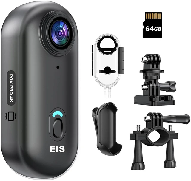 Main image of EIS 4K 64GB Mini Body Camera, One Button POV Action Camera, Wearable Thumb Size Video Recorder with IPX7 Waterproof, Helmet Mount, Magnetic Sport DV for Bike Cycling, Pet, Vlogging(Black)