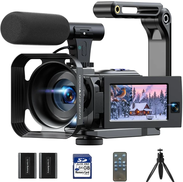 Main image of Camcorder Video Camera 5K 56MP - Dual Lens Vlogging Camera for YouTube with Night Vision 16X Digital Zoom 3" 270° Flip Touchscreen, 64GB Card, Microphone, Remote - Video Recorder for Content Creators