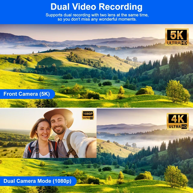 Alt view image 2 of 6 - Camcorder Video Camera 5K 56MP - Dual Lens Vlogging Camera for YouTube with Night Vision 16X Digital Zoom 3" 270° Flip Touchscreen, 64GB Card, Microphone, Remote - Video Recorder for Content Creators