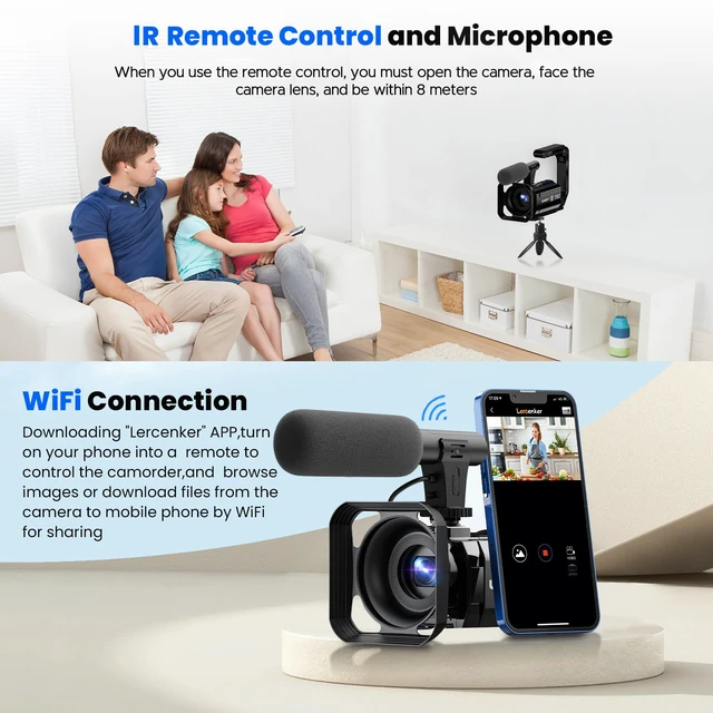 Alt view image 5 of 6 - Camcorder Video Camera 5K 56MP - Dual Lens Vlogging Camera for YouTube with Night Vision 16X Digital Zoom 3" 270° Flip Touchscreen, 64GB Card, Microphone, Remote - Video Recorder for Content Creators