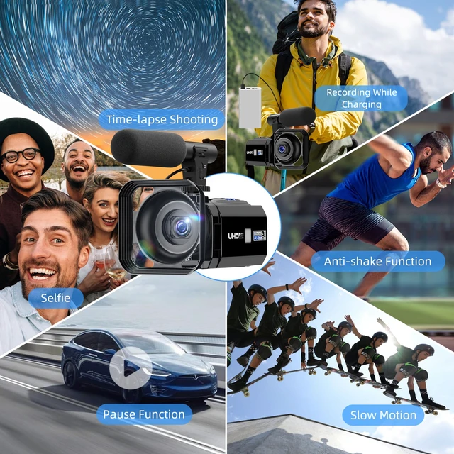 Alt view image 6 of 6 - Camcorder Video Camera 5K 56MP - Dual Lens Vlogging Camera for YouTube with Night Vision 16X Digital Zoom 3" 270° Flip Touchscreen, 64GB Card, Microphone, Remote - Video Recorder for Content Creators