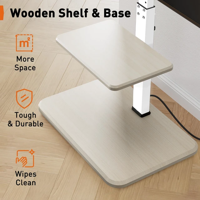 Alt view image 7 of 7 - Floor TV Stand with Power Outlet, Universal TV Stand for 32-75 inch TVs up to 110 lbs, Tall TV Mount for Bedroom with Shelf, Wood Base, Height Adjustable, Max VESA 600x400mm, White, PGFS06W