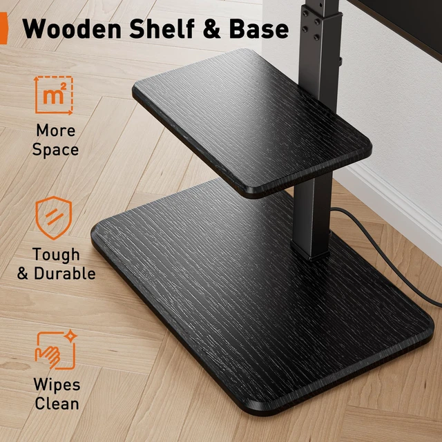 Alt view image 7 of 7 - Floor TV Stand with Power Outlet, Universal TV Stand for 32-75 inch TVs up to 110 lbs, Height Adjustable Standing TV Mount, Tall TV Mount with Wood Base, Max VESA 600x400mm, PGFS06