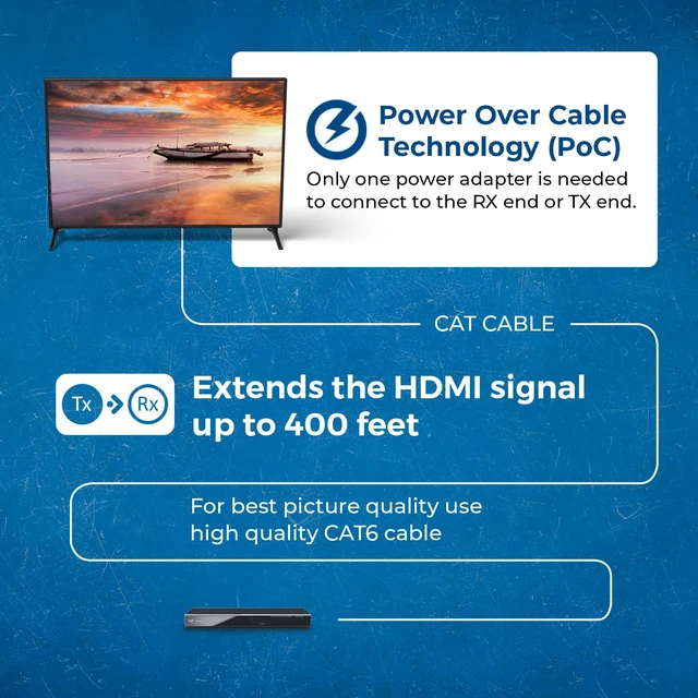 Alt view image 4 of 7 - 4K HDMI over Ethernet Extender Balun - HDBaseT UltraHD 4K @ 60Hz 4:4:4 CAT5e/6/7 Cable with HDR, CEC & IR Control, RS-232 Up to 400 Ft Loop Out POC Audio Out (UHD-EXB400R-K)