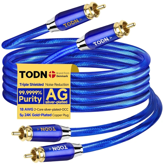 Main image of Audiophile RCA Cables with Silver-Plated-OCC, Triple Shielded, 1.64ft | Treble Resolution, Noise Reduction, RCA Male to RCA Male, 24K Gold-plated Plug, Left and Right Channel
