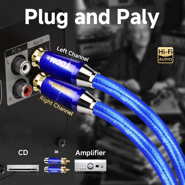 Alt view image 5 of 7 - Audiophile RCA Cables with Silver-Plated-OCC, Triple Shielded, 1.64ft | Treble Resolution, Noise Reduction, RCA Male to RCA Male, 24K Gold-plated Plug, Left and Right Channel