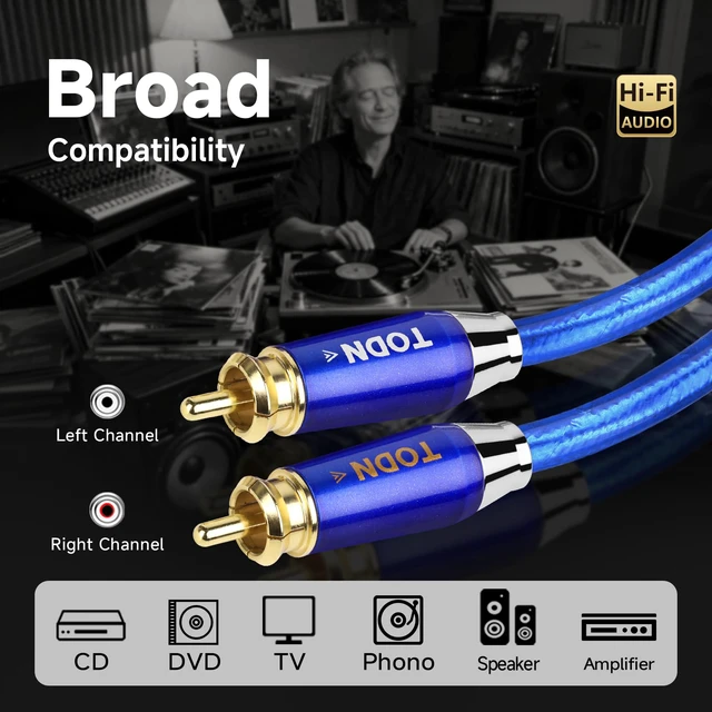 Alt view image 6 of 7 - Audiophile RCA Cables with Silver-Plated-OCC, Triple Shielded, 1.64ft | Treble Resolution, Noise Reduction, RCA Male to RCA Male, 24K Gold-plated Plug, Left and Right Channel