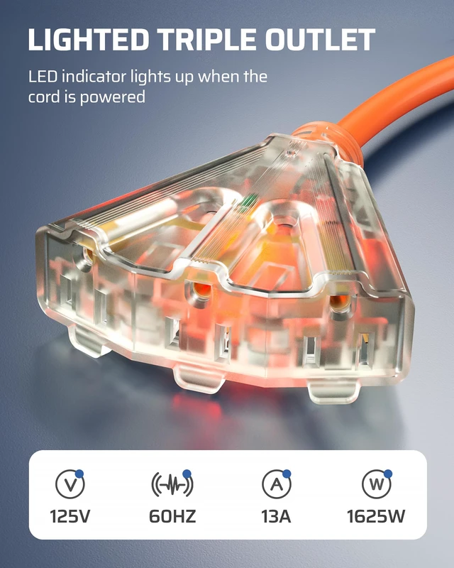 Alt view image 6 of 7 - Extension Cord Reel with Twist-lock Stopper, Power Retractable Cord Reel, Lightweight and Portable, Brighter Triple Tap Outlet, for Home Maintenance, Garages, Workshops, Orange