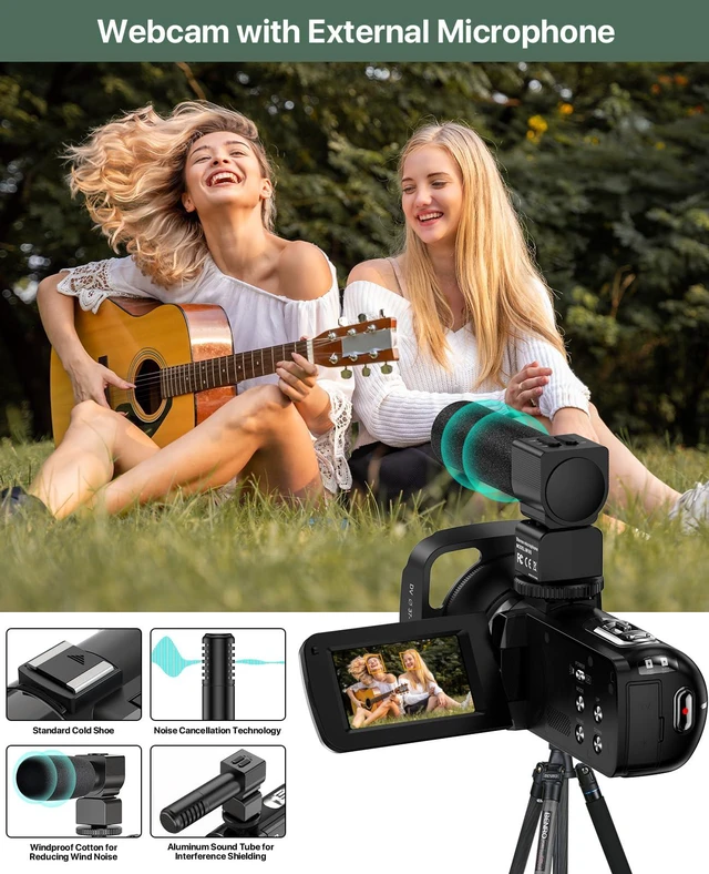 Alt view image 5 of 7 - 4K Video Camera Camcorder 64MP Vlogging Camera for YouTube 3.0" Touch Screen 18X Digital Zoom IR Night Vision with External Stereo Microphone,Remote,Lens Hood,Handheld Stabilizer,32G Card &2 Batteries
