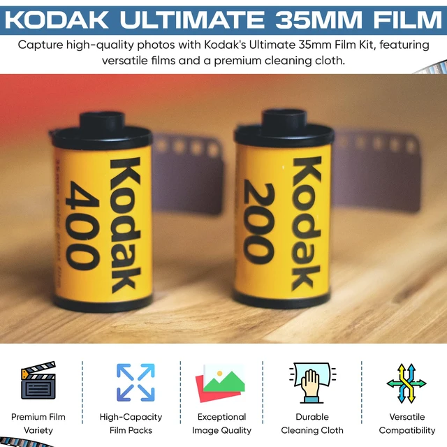 Alt view image 3 of 7 - Kodak Ultramax 400 & Gold 200 35mm Film Bundle - 6 Rolls (36exp Each) - Includes Microfiber Cloth