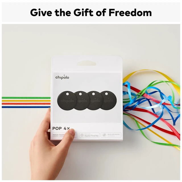 Alt view image 4 of 7 - POP Tracker Tag - Colorful, Compatible, Loud Bluetooth Tracker with Call Your Phone & Out of Range Alert, Works with Apple Find My or Google's Find My Device - 4 Pack (Black)
