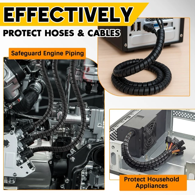 Alt view image 5 of 7 - 3 Pcs Spiral Wrap Cable Protector, Safe 1/4"+ 3/4"+1/2" Od x 100 FT Pre Cut Lengths Hydraulic Hose Protector Wrap to Avoid Wear and Extend Life for Hydraulic Pneumatic Hoses (Black)
