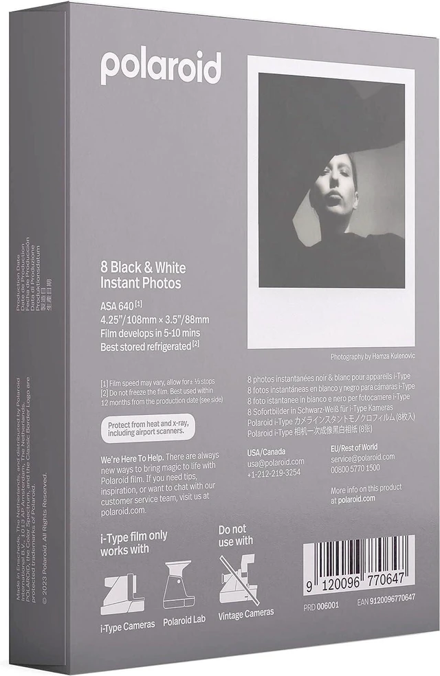 Alt view image 3 of 7 - Polaroids Black & White Instant Film, 5 Pack, 40 Photos, B&W Film Works with Polaroid i-Type Cameras, Now, Now+, I-2, & Lab, Bundle with a Lens Cleaning Cloth