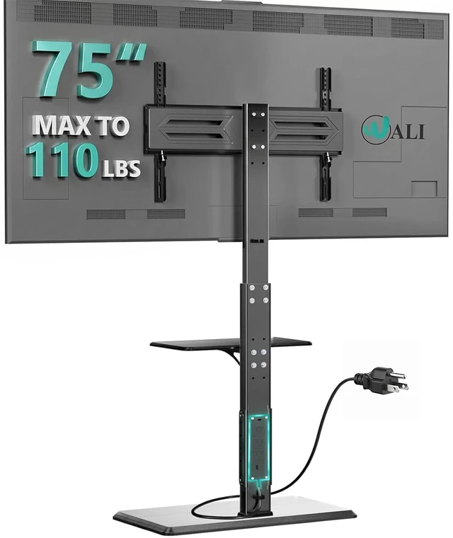 Main image of Floor TV Stand with Power Outlet & AV Shelf, Tall TV Stand Mount for 36-75 inch TV up to 110 lbs, Swivel and Height Adjustable TV Stands with Wood Base for Bedroom, Office(TVDVD-6P), Black