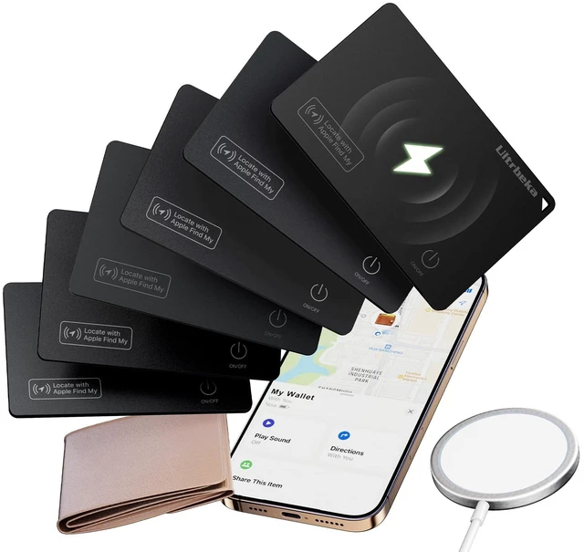 Main image of Air Tag Wallet Tracker Cards 6 Pack with 1 Wireless Charger, Rechargeable Bluetooth Trackers for Wallets, Works with Apple Find My, IP68 Waterproof, MFi Certified, iOS Only