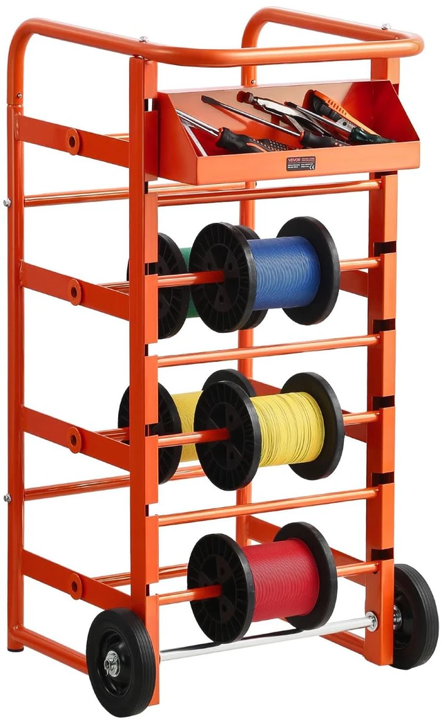 Main image of Wire Spool Rack, 11 Rods, Multi-Spool Wire Rack Dispenser, Cable Caddy with Wheels, Cable Holder with Storage Tray for Wiring Storage, for Electrical, Industrial & Retail Use, Working Efficiency