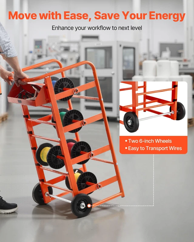Alt view image 3 of 7 - Wire Spool Rack, 11 Rods, Multi-Spool Wire Rack Dispenser, Cable Caddy with Wheels, Cable Holder with Storage Tray for Wiring Storage, for Electrical, Industrial & Retail Use, Working Efficiency