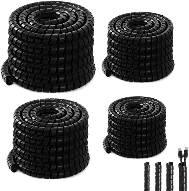 Main image of 4 Pcs Spiral Wrap Cable Protector, Safe 1/4"+3/8"+1/2"+3/4" Od x 50 ft Pre Cut Lengths Hydraulic Hose Protector Wrap to Avoid Wear and Extend Life for Hydraulic Pneumatic Hoses (Black)