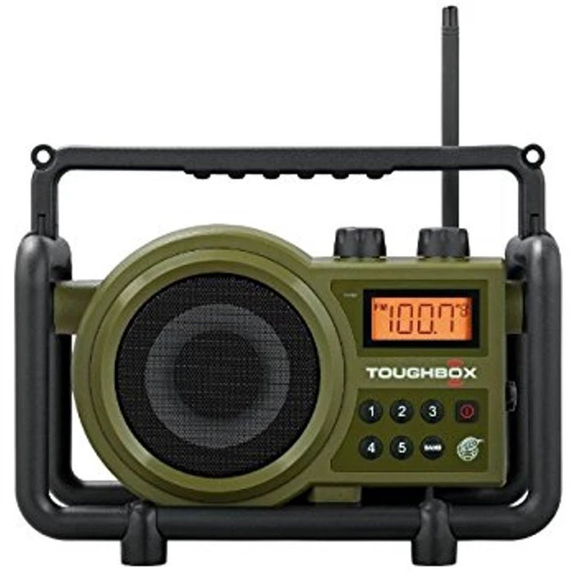Alt view image 2 of 4 - TB-100 TOUGHBOX FM/AM Aux Ultra-Rugged Digital Radio with Built-in Battery Charger, Green