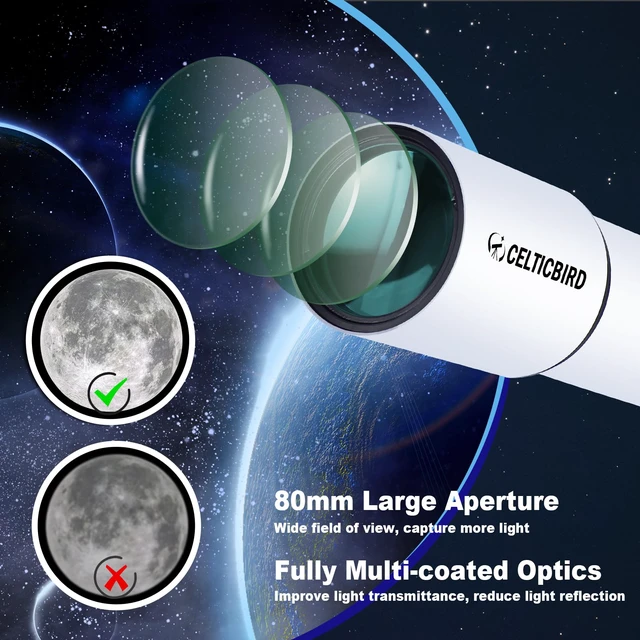 Alt view image 2 of 6 - Telescope for Adults High Powered, Travel Telescopes for Adults Astronomy Beginners Gifts, 80mm Aperture 900 Refractor Telescope with AZ Mount, Carry Bag, Phone Mount