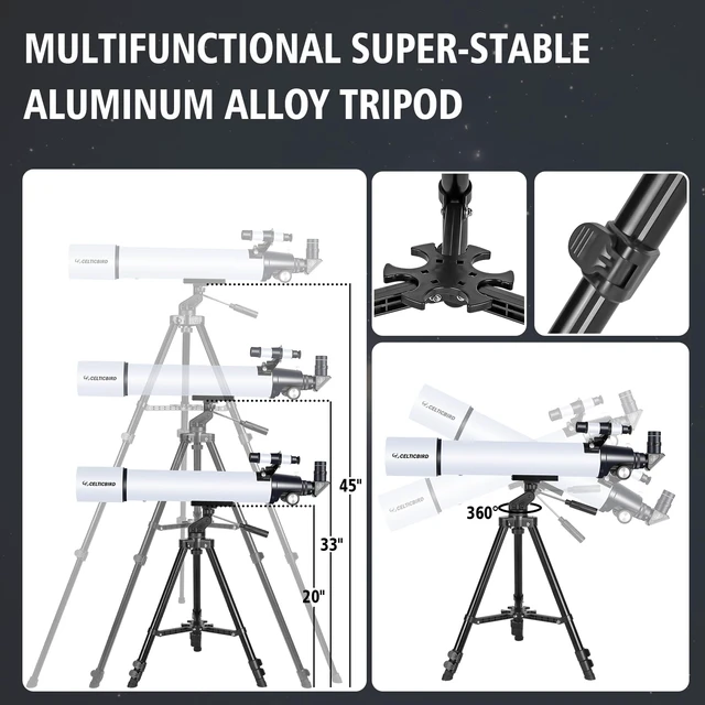 Alt view image 3 of 6 - Telescope for Adults High Powered, Travel Telescopes for Adults Astronomy Beginners Gifts, 80mm Aperture 900 Refractor Telescope with AZ Mount, Carry Bag, Phone Mount