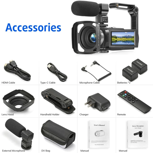 Alt view image 7 of 7 - Camcorder FHD 1080P Video Camera for YouTube with 30FPS 36MP 3.0 Inch 270 Degree Rotation LCD, 16X Digital Zoom Vlogging Camera for Beginners with 2 Batteries Microphone, Remote, Stabilizer, Lens Hood