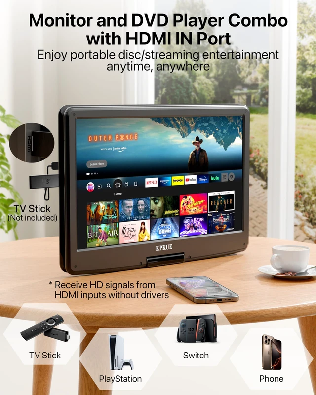 Alt view image 3 of 7 - 18 Portable DVD Player with 15.6-inch 1080P Swivel Screen, HDMI Input, Large Matte Monitor Protect Eyes, 4-Hour Battery Life, Region Free, Support Multi-Disc, Type-C, USB&SD Card for Road Trip