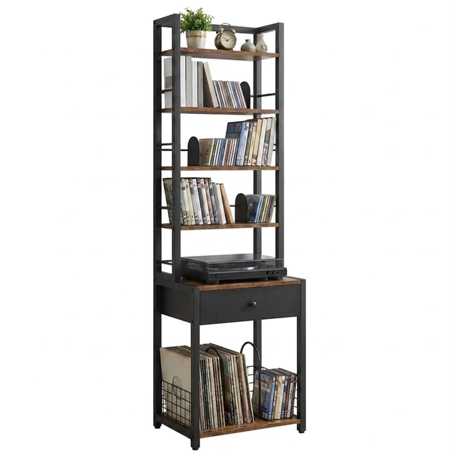 Main image of CD Storage Rack, 6-Tier DVD Organizer Shelf with Drawer & Adjustable Book Stoppers, Vinyl Record Holder &Multi-Purpose Media Organizer, Ideal for Living Room/Home Office,15.7x11.8x64.3Inch