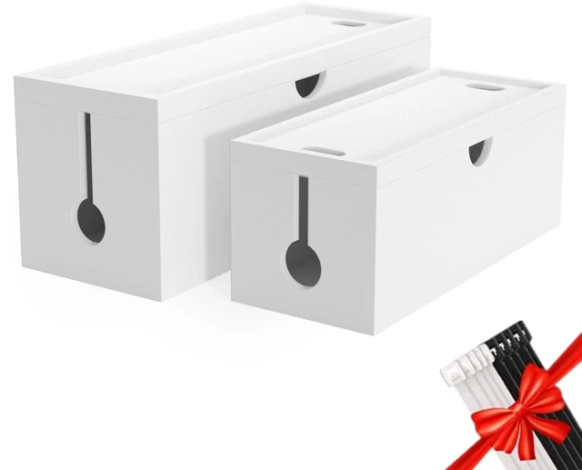 Main image of Bamboo Cable Management Box, Large Cord Organizer Box Cable Box to Hide Wires & Power Strips for Desktop Storage Cord Holder for Office Home,No Assembley Required (All White, 2 Packs(M+L))