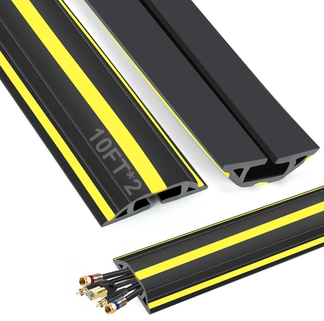 Main image of 10 ft Cord Covers for Wires on Floor, Heavy Duty PVC Duct Floor Cord Cover, Floor Cable Cover Easy to Unroll Prevent Trip Hazard for Home Office or Outdoor Settings (2pcs)