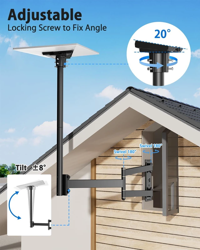 Alt view image 3 of 7 - Starlink Gen 3 Bracket, Long Arm Wall Mount for Starlink Gen 3, 360° Adjustable, 180° Swivel, Starlink Gen3 Pole Mount Kit with Gen 3 Tube Adapter for Starlink Internet Kit