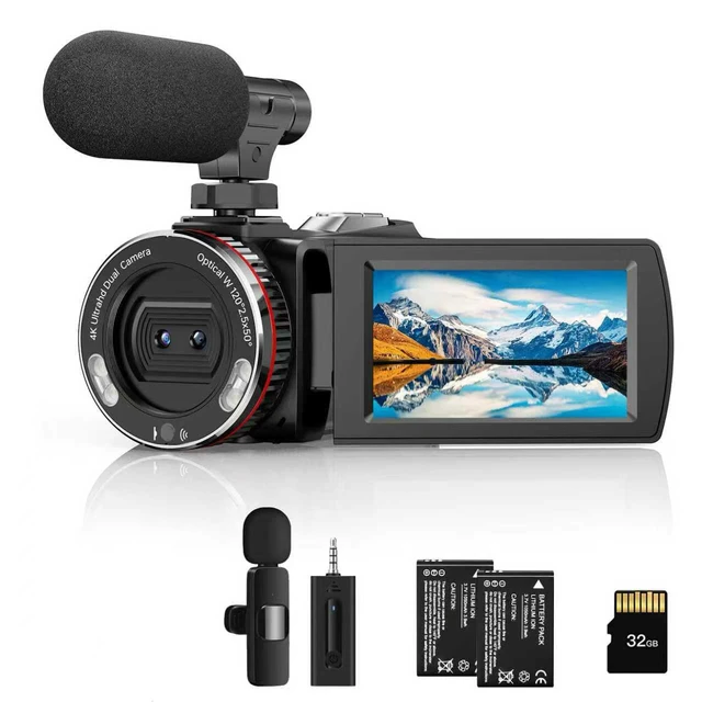 Main image of Video Camera, Camcorder 4K, 64MP 60FPS Dual Lens Camera with Wireless Mic for Vlogging YouTube, Ultra HD 3 Inch Screen 21X Digital Zoom, Video Recorder Camera with 64GB SD Card