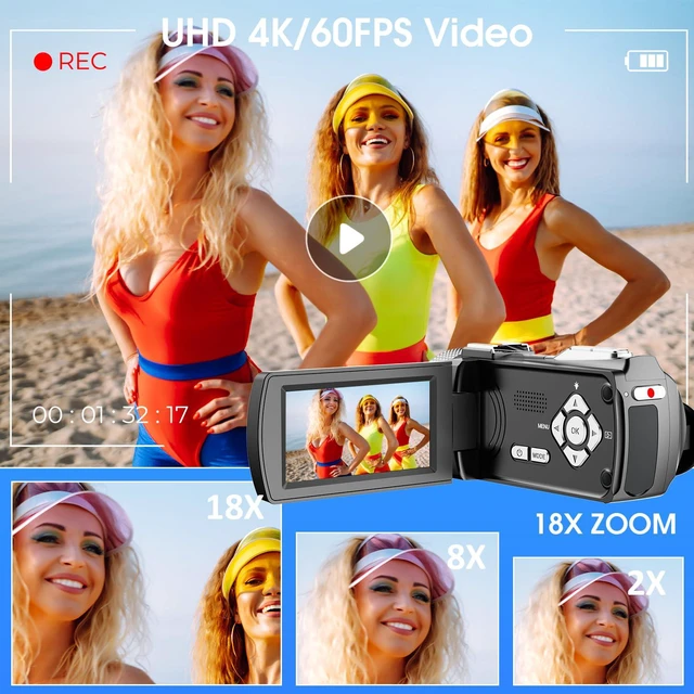 Alt view image 2 of 7 - 4K UHD Video Camera Camcorder 60FPS, 48MP YouTube Vlogging Camera with Wireless Lavalier Microphone, 18X Digital Zoom, 3" 270° Rotatable IPS Screen for Travel & Outdoor Parties