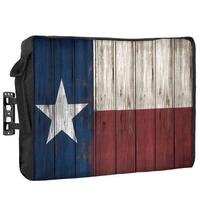 Main image of Outdoor TV Cover - Vintage Wood Texas Flag Waterproof and Weatherproof 70"-75" LCD Movable Shield TV Display Screen Protector Outside Television Covers