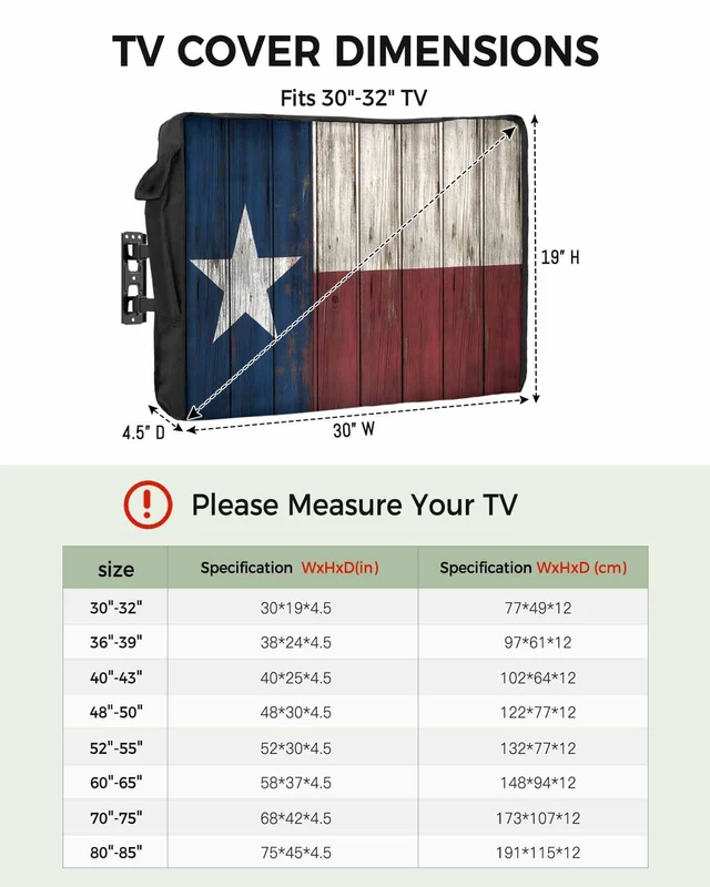 Alt view image 2 of 6 - Outdoor TV Cover - Vintage Wood Texas Flag Waterproof and Weatherproof 70"-75" LCD Movable Shield TV Display Screen Protector Outside Television Covers