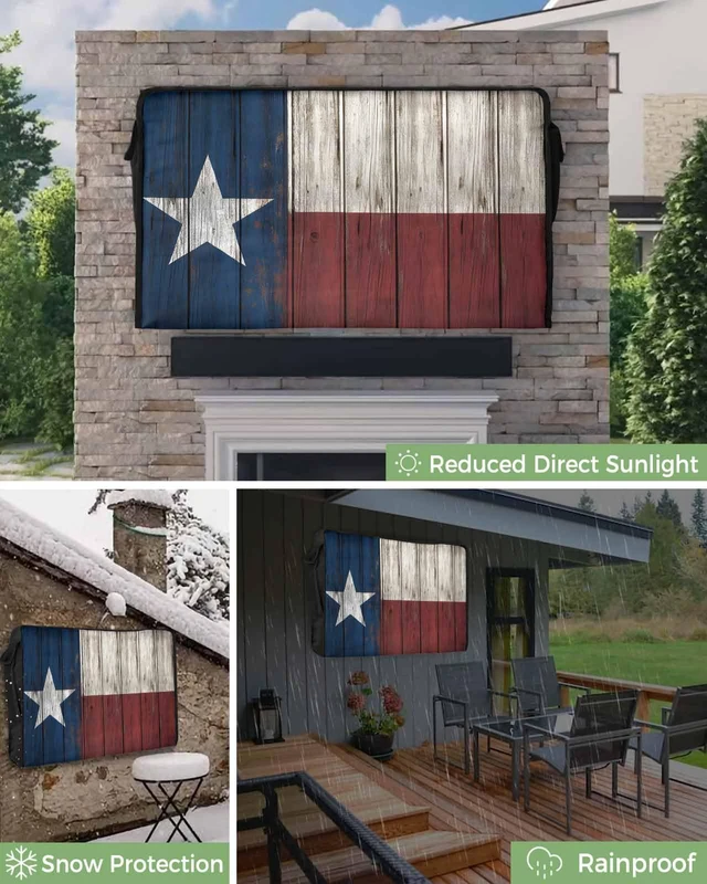 Alt view image 6 of 6 - Outdoor TV Cover - Vintage Wood Texas Flag Waterproof and Weatherproof 70"-75" LCD Movable Shield TV Display Screen Protector Outside Television Covers