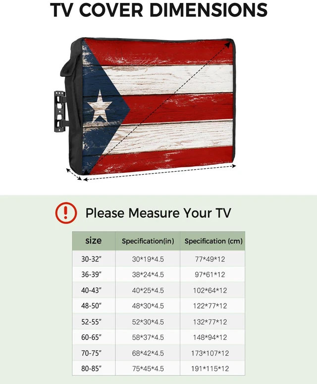 Alt view image 2 of 6 - Outdoor TV Cover - Puerto Rico Flag Patriot Vintage Wooden Board Text Waterproof and Weatherproof 70"-75" LCD Movable Shield TV Display Screen Protector Outside Television Covers