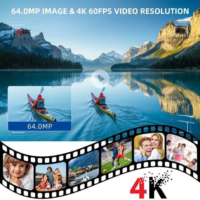 Alt view image 3 of 7 - Video Camera, Camcorder 4K, 64MP 60FPS Dual Lens Camera with Wireless Mic for Vlogging YouTube, Ultra HD 3 Inch Screen 21X Digital Zoom, Video Recorder Camera with 64GB SD Card