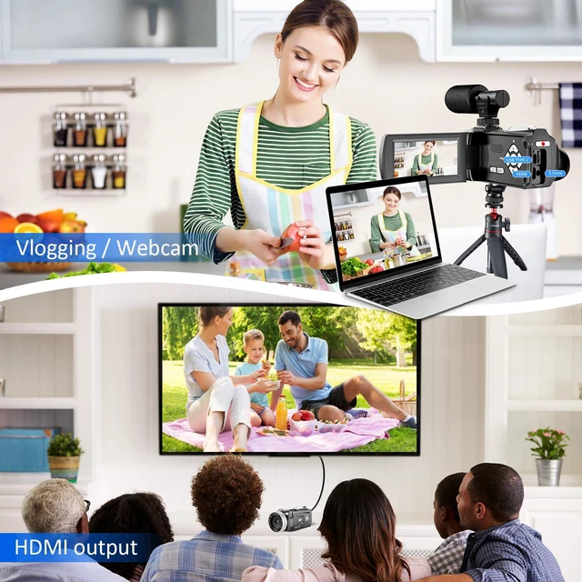 Alt view image 4 of 7 - 4K UHD Video Camera Camcorder 60FPS, 48MP YouTube Vlogging Camera with Wireless Lavalier Microphone, 18X Digital Zoom, 3" 270° Rotatable IPS Screen for Travel & Outdoor Parties