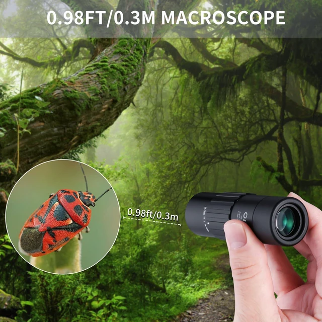 Alt view image 7 of 7 - 10x25 Monocular Telescope, Compact Mini Pocket Size Waterproof Fogproof for Bird Watching Hiking Camping, Black